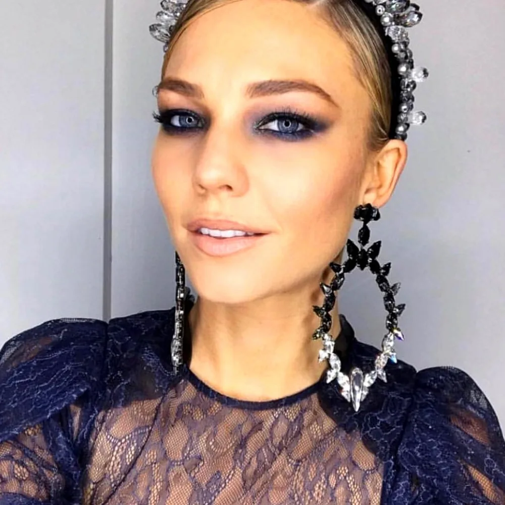 Серьги-подвески женские Роскошные Блестящие большие висячие серьги с черной и