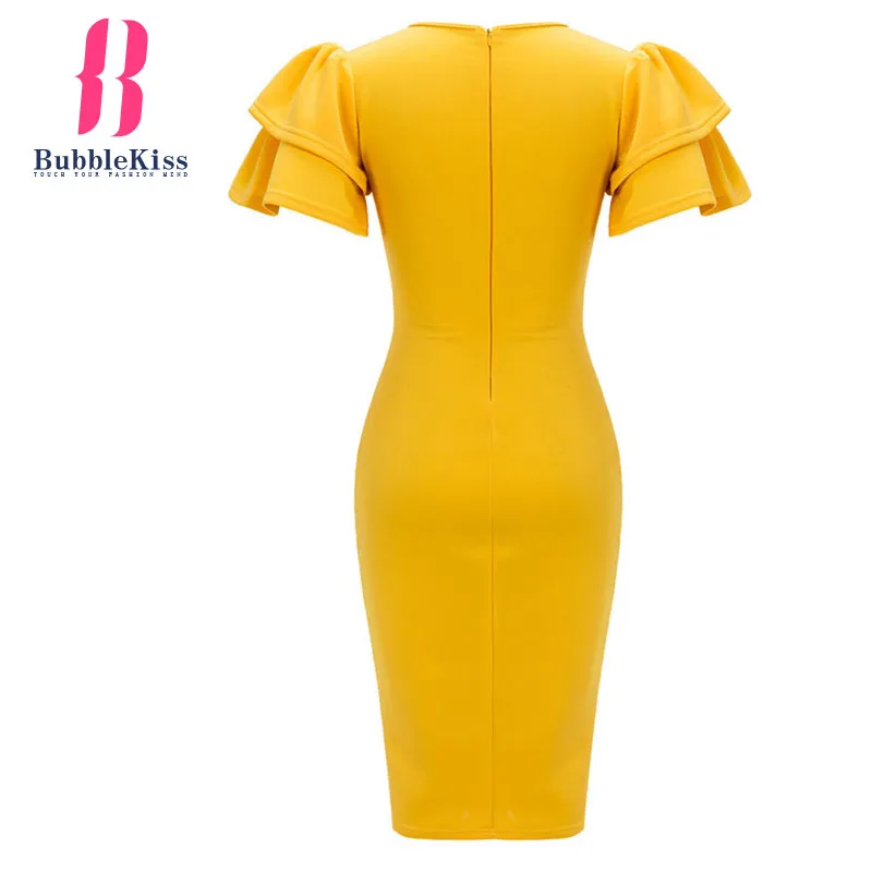 Бабочка рукавом Твердые Bodycon платье Bubblekiss короткий рукав повседневные летние
