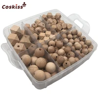 diy beech series nursing boxed beech wooden round beads polygonal geometric cube beads for baby wooden teether necklace teether