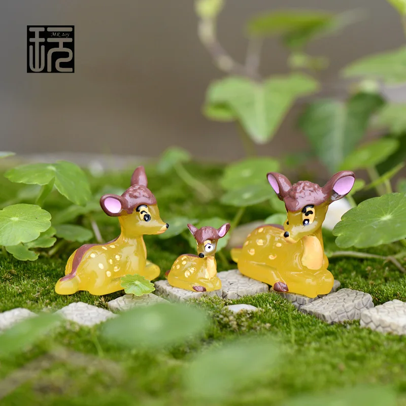 Мультяшный срезанный олень семья мини Сказочный Сад миниатюра DIY Кукольный
