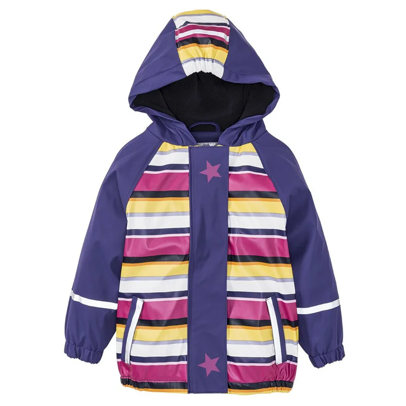 Purple Stripe Осенне-зимняя детская куртка из искусственной кожи для маленьких девочек, пальто, водонепроницаемая ветровка, верхняя одежда, флисовый плащ, пончо, Свободное пальто - Цвет: Purple Stripe
