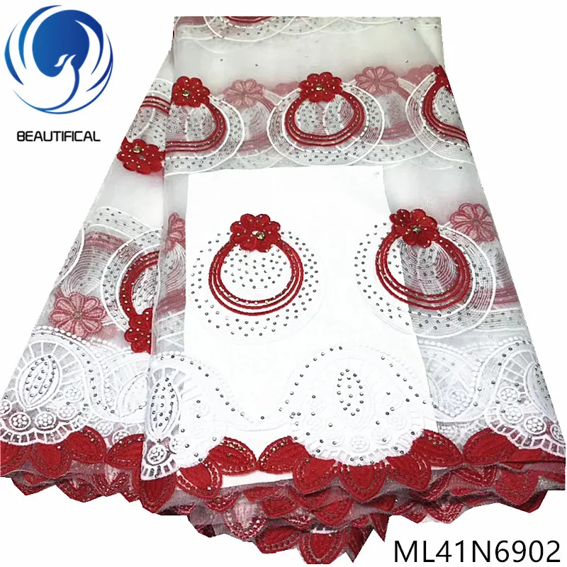 

Красивая нигерийская кружевная тюль Стразы, сетчатая ткань, кружево для ткани, французское Тюлевое кружево, Нигерия ML41N69
