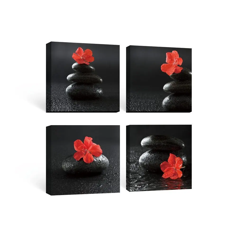 Современные красные цветы и спа черный Zen Stone художественный Декор для дома