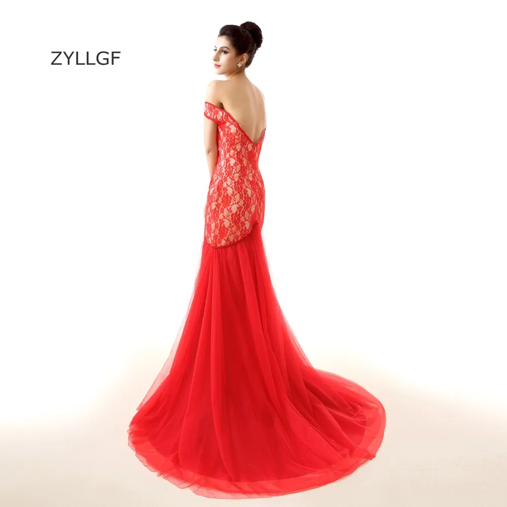 Zyllgf Vestidos De Festa Vestido Longo Noite Русалка с плеча Кружево и тюль платье невесты Наряды на