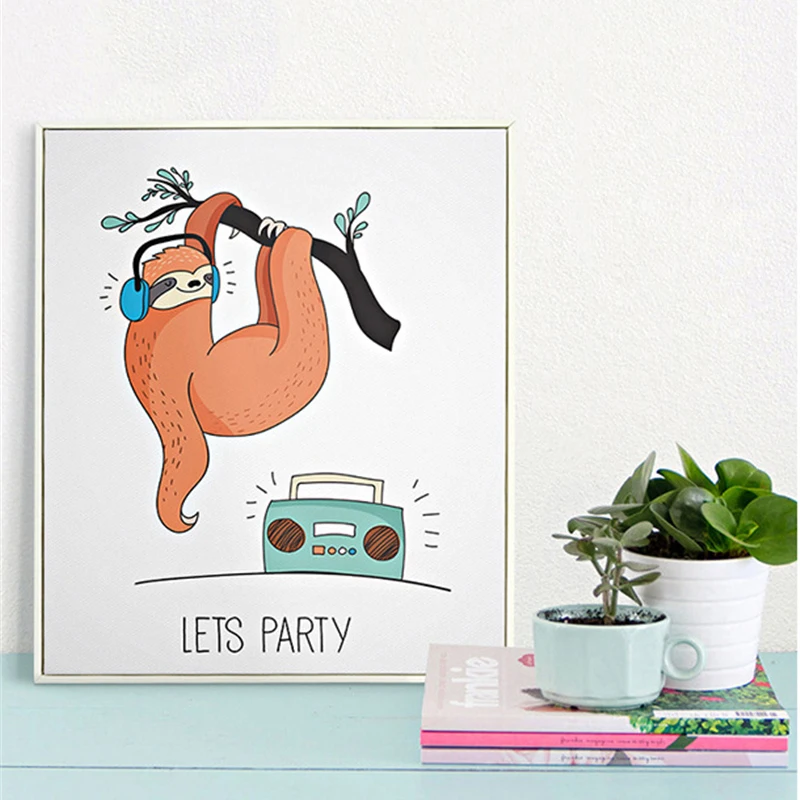 Картина HAOCHU Ленивец На дереве Take Your Time с мультяшным животным на холсте для