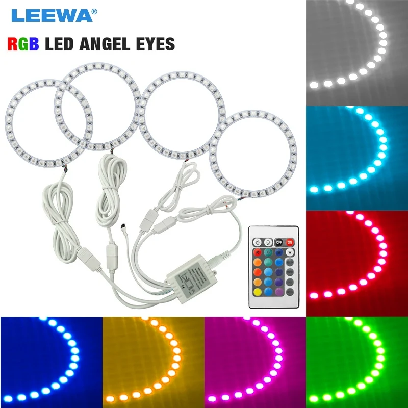 LEEWA 4X90mm автомобильный RGB разноцветный светодиодный светильник с ангельскими