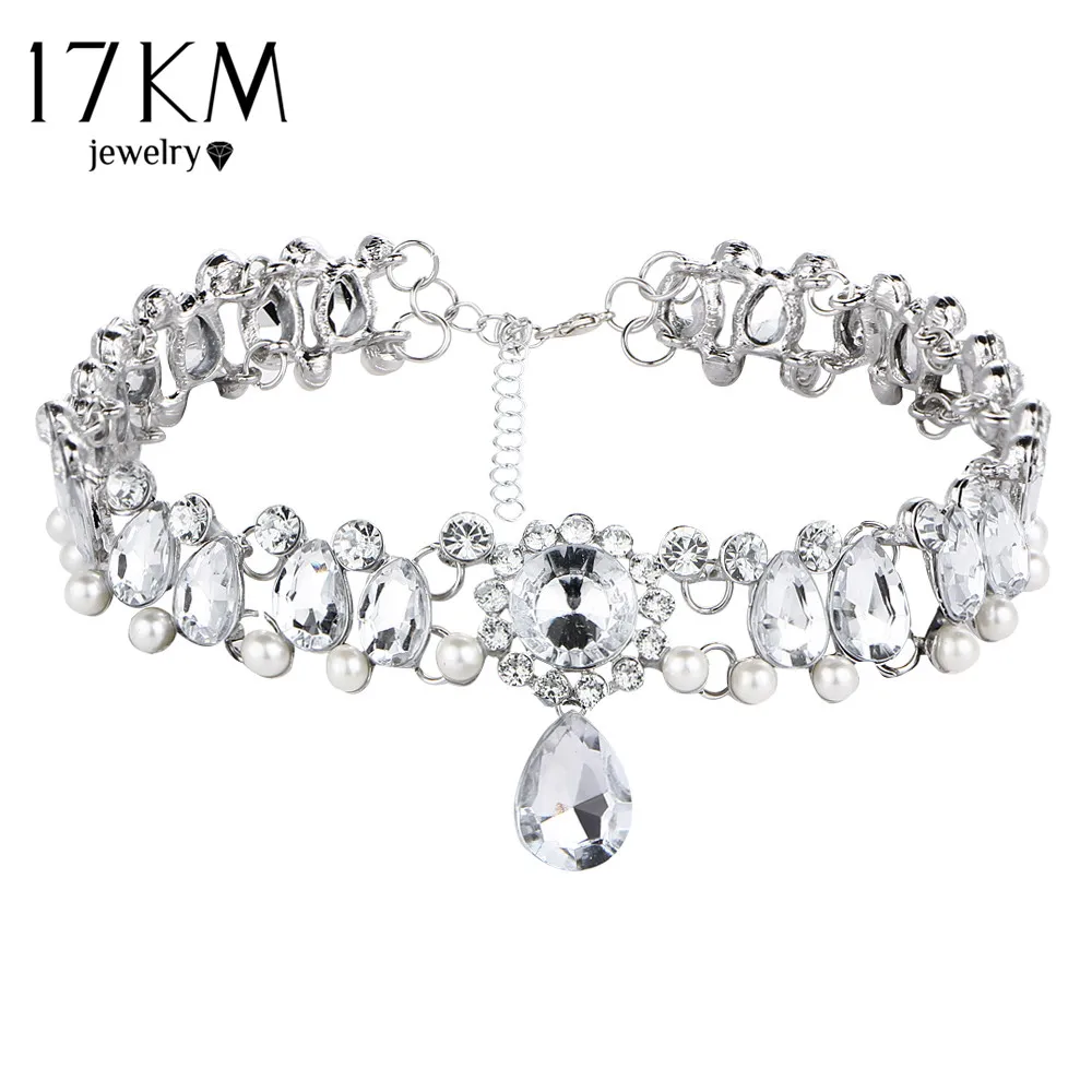 17 км boho воротник choker капли воды хрустальные бусины choker ожерелье& кулон винтаж имитация перл себе бусы макси ювелирные изделия