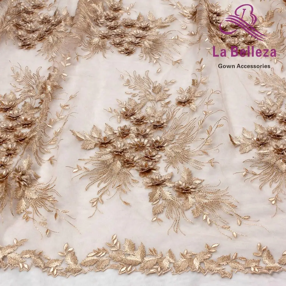 La Belleza дизайн кружева, бежевые 3D Цветы кружевная ткань, бежевые 3D Цветы Кружевная Ткань вечернее платье кружевная ткань 1 ярд