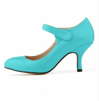 Blue Heel Женские туфли на высоких каблуках с пряжками и ремешками большие размеры 35–42 женские туфли из лакированной кожи женская обувь на шпильках пикантная женская обувь с круглым носком офисные туфли-лодочки для женщин - Цвет: Blue Heel