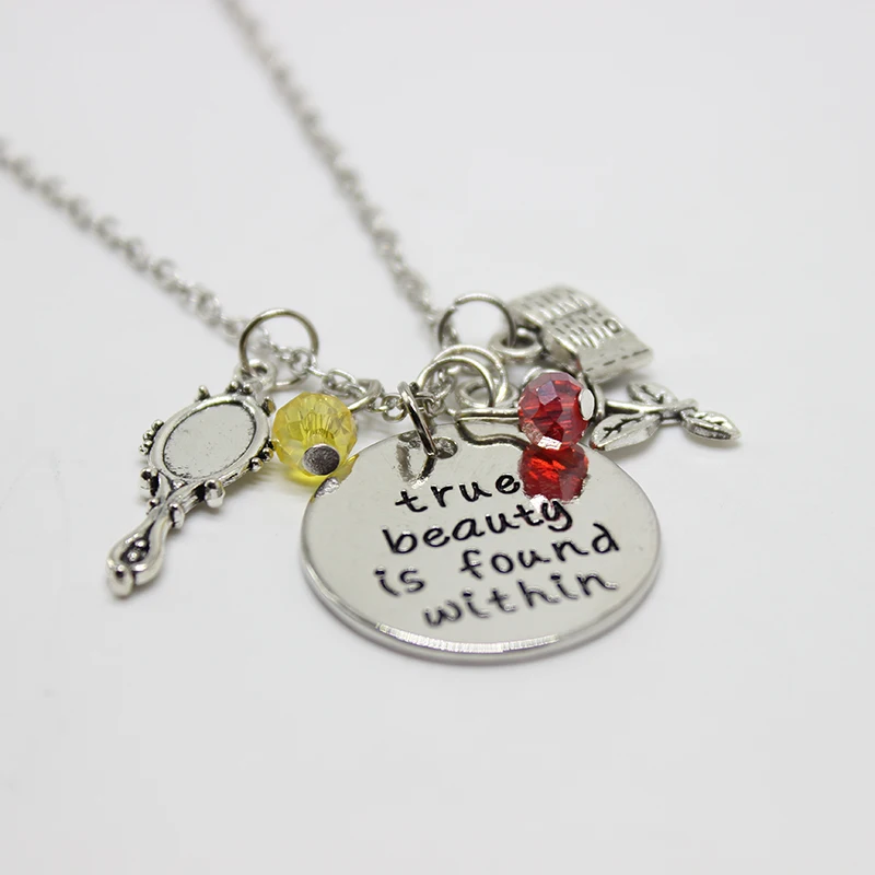 New fashion jewelry true beauty is found within charm necklace pendant Necklace Beauty and the beast princess Inspired | Украшения и