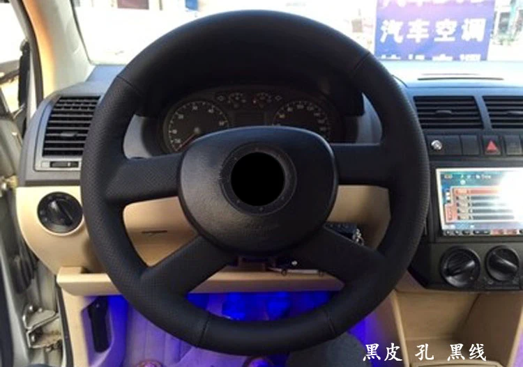 Черный верхний слой кожаный ручной сшитый автомобильный чехол на руль для Volkswagen старый поло старый гольф 5 Jetta 5 Mk5 Tiguan
