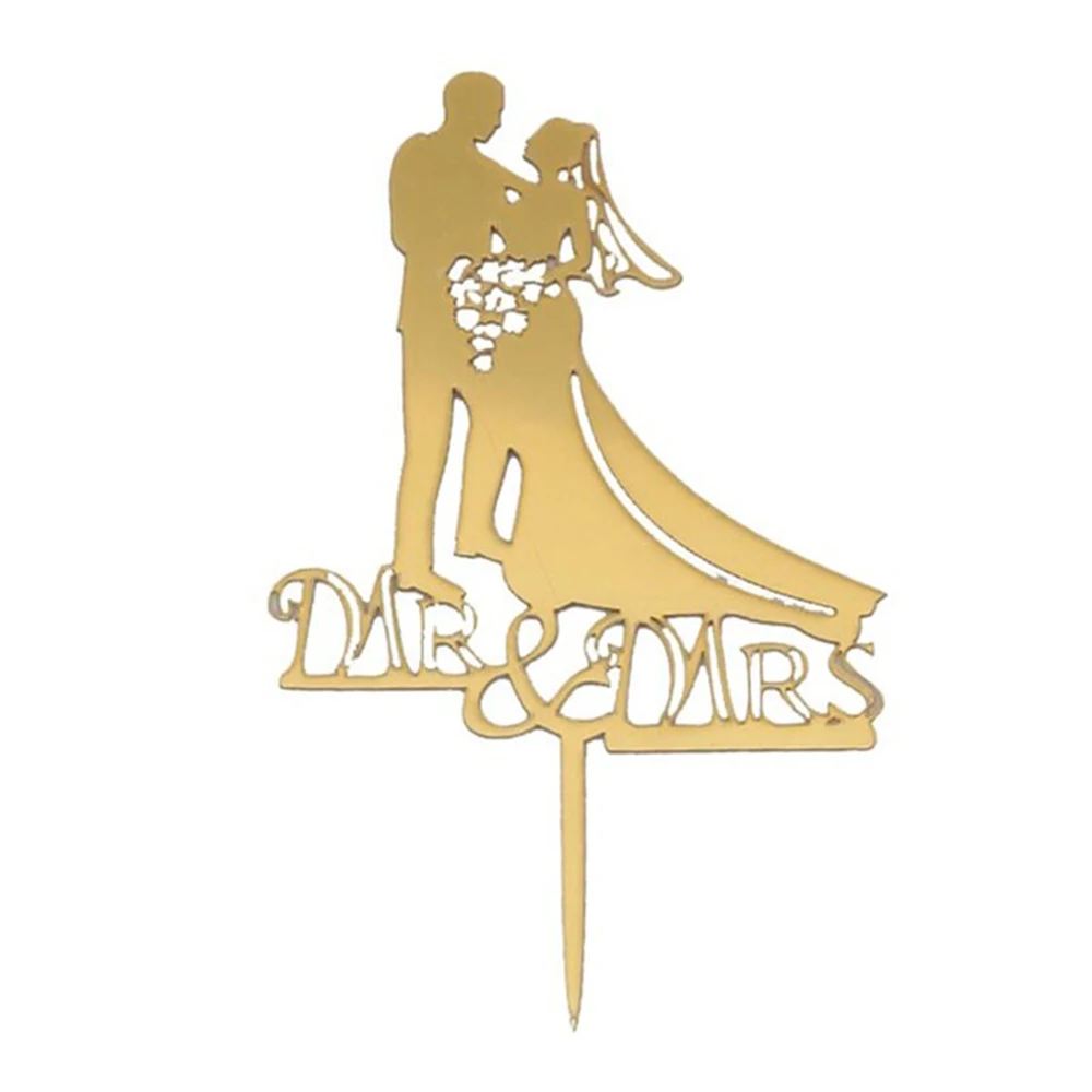gold4 Свадебный торт Топпер Жених для невесты Mr Mrs Свадебные украшения акриловые черные золотые топперы для торта свадебные вечерние товары для взрослых сувениры - Цвет: gold4