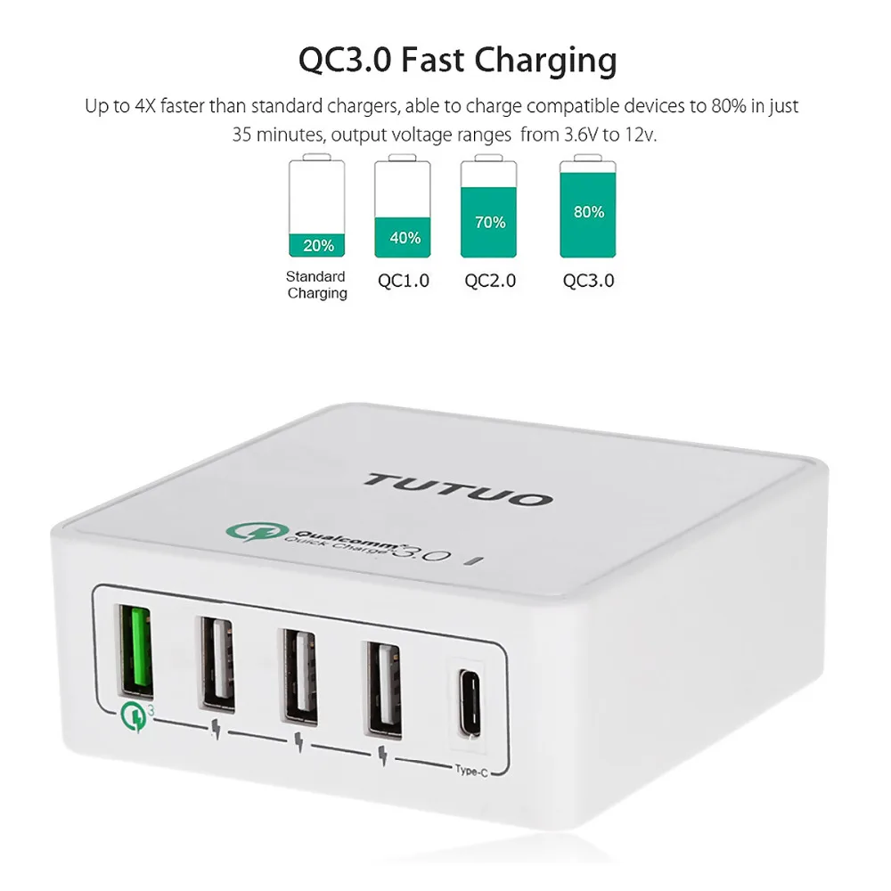 Настольное зарядное устройство TUTUO Quick Charge 3 0 с 5 портами USB и зарядной станцией Type C