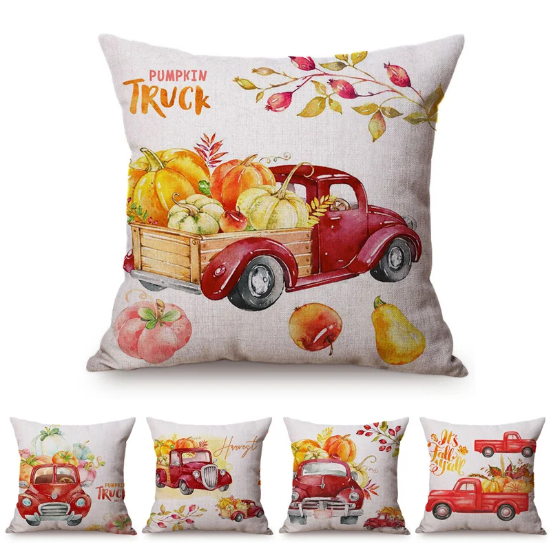Декоративный чехол из хлопка и льна с изображением тыквы на День