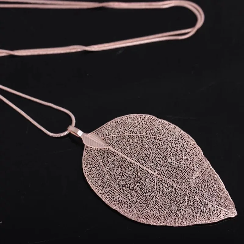 Модные популярные взрывы натуральные листья позолоченное длинное ожерелье