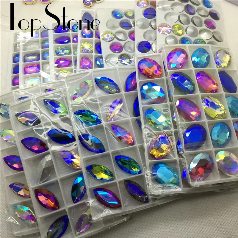 Разноцветные стеклянные прямоугольные Восьмиугольные Стразы AB без отверстий