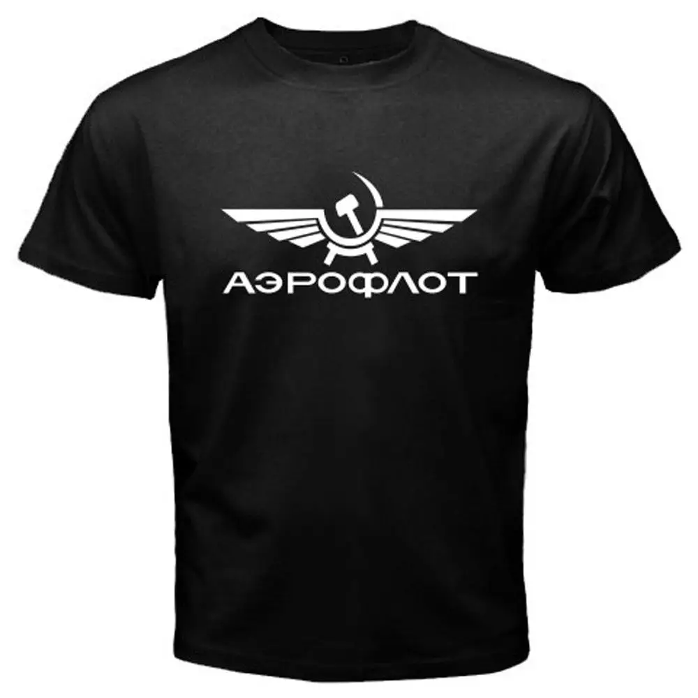 New Russian Soviet Airlines Aeroflot Men's Black T-shirt Casual Cotton Short Sleeve T Shirt Hip Hop Tees Top Harajuku Streetwear | Мужская