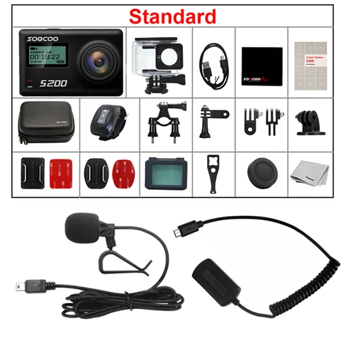 Black with GPS MIX SOOCOO S200 Экшн-камера, 4k камера, спортивный водонепроницаемый чехол, внешний микрофон, микрофон, gps, WiFi, 2,45 дюймов, сенсорный экран, гироскоп - Цвет: Black with GPS MIX