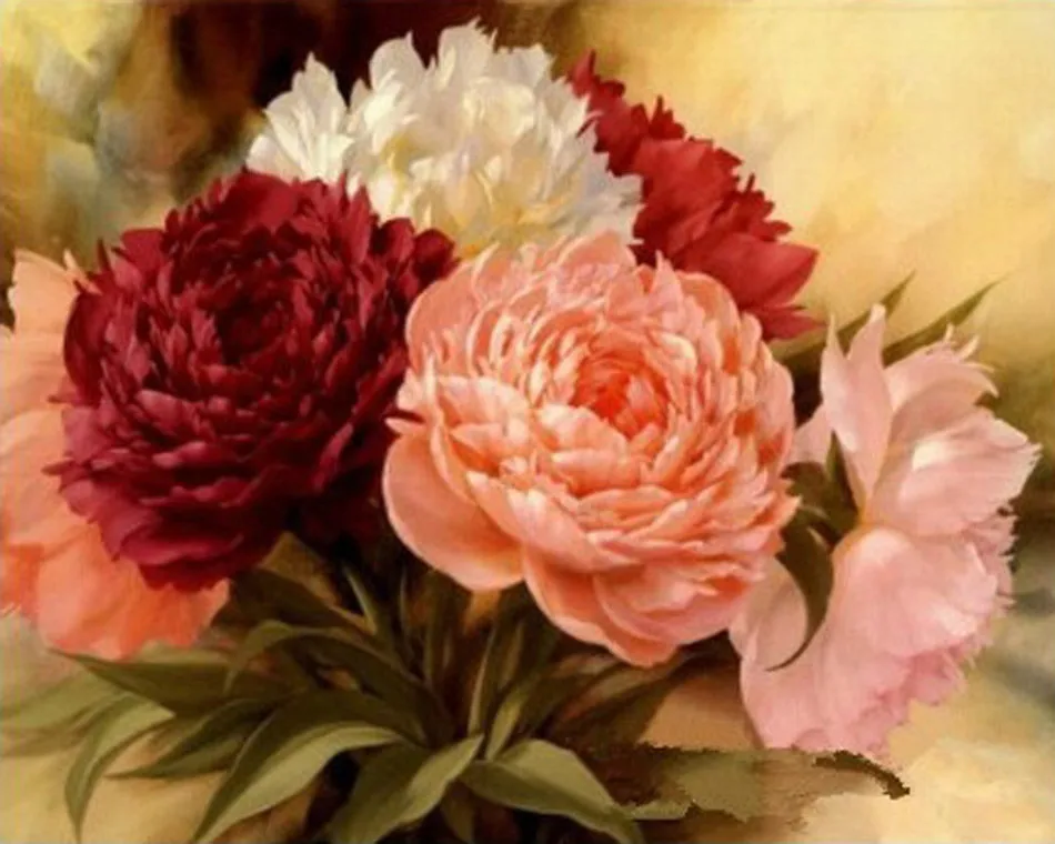 Crafts Needlework Diamond Painting Peony Flowers Cross Stitch 5D Diy Drawing Picture Full Rhinestones Embroidery | Дом и сад