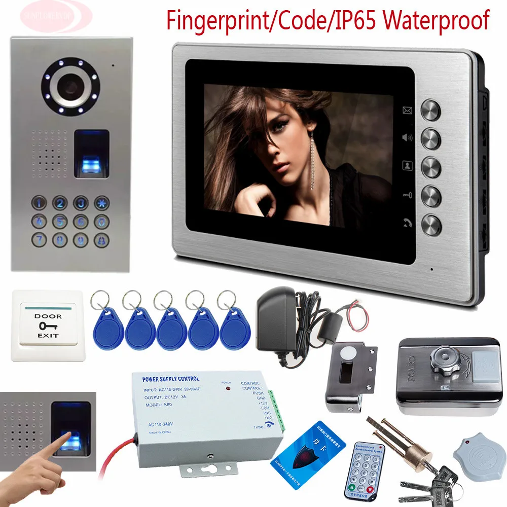 Домофон 7 &quotвидео монитор панель дверного замка для отпечатка пальца IP65