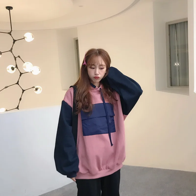 Женские толстовки в японском стиле Harajuku Ulzzang Повседневная Толстовка с капюшоном