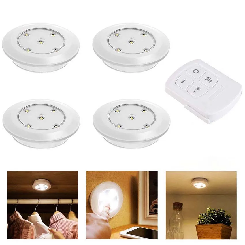 

Portable LED Stick-on Wireless Puck Light Adjustable Brightness Under Cabinet Kitchen Closet Light Touch Sensor Wall Night Light