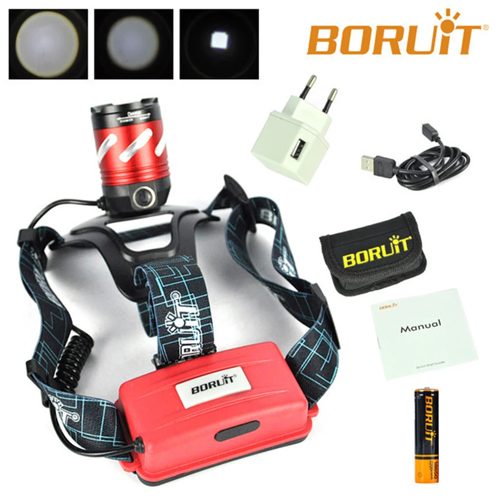 

BORUiT Rechargeable XPG2 LED Zoomable Bike Flashlight Torch Head Lamp with 18650/AAA Battery and Charger