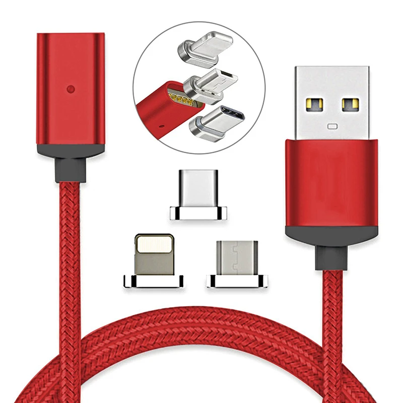 USB Type C/IOS/Micro 3 в 1 Магнитный зарядный кабель адаптер для быстрой зарядки нейлоновый
