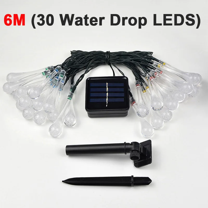 6M Water Drop LED Solar Lights For Garden Decoration Fence Solar Lamp LED String Light Night Sensor Outdoor Holiday Wedding Christmas Decoration - Испускаемый цвет: 6M Water Drop LED