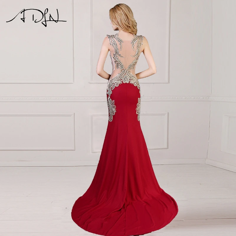 ADLN бургундское Вечернее Платье Иллюзия лиф Роскошный Кристалл Джерси