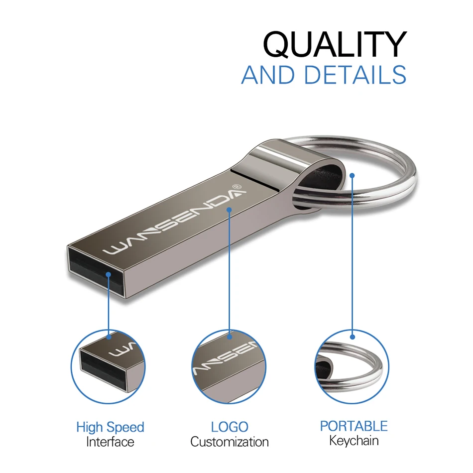 Wansenda Металлический Стальной USB флэш накопитель 4 ГБ 8 16 32 64 128 Портативный Pen Drive с