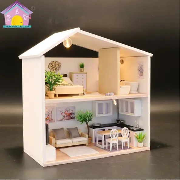 Hongda DIY деревянный кукольный дом 3D головоломка кукольный домик с мебельной конструкцией модель дома Каса де игрушки куклы-время света