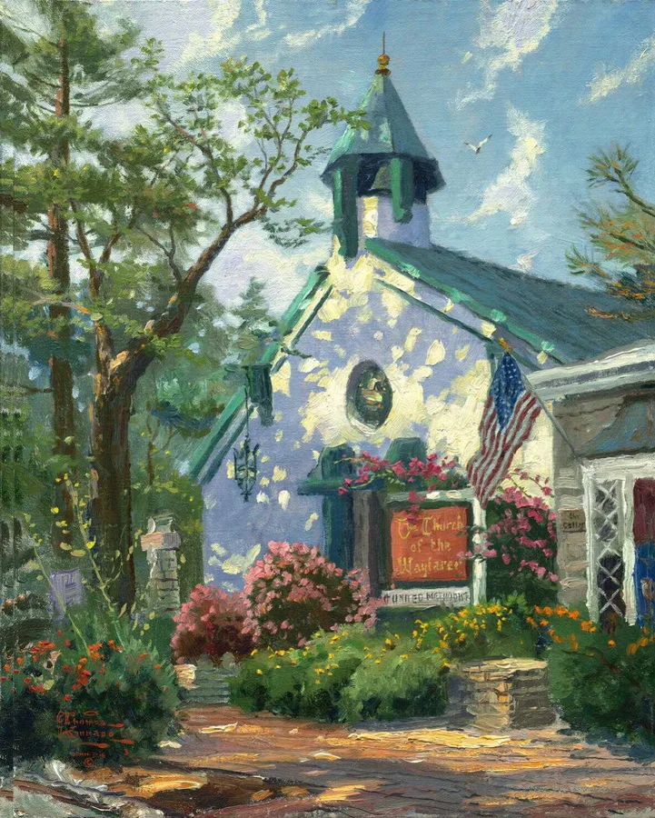 Покупайте картины Thomas Kinkade Церковь вайфарера домашний декор акриловые краски