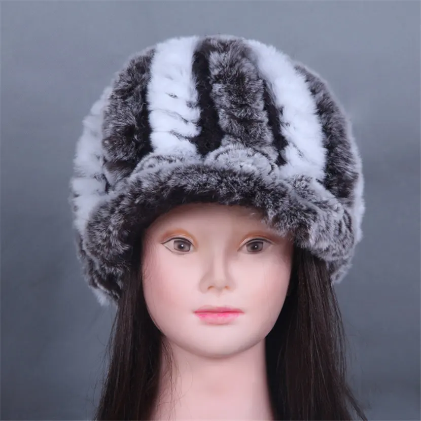 Новая модная осенне-зимняя меховая шапка с кроличьим мехом тканая теплая |