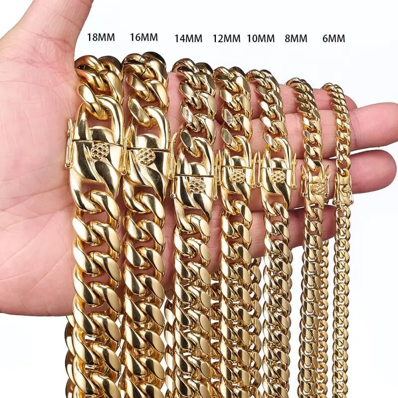 6mm-22mm wide 316L Stainless Steel Cuban Miami Chains Necklaces Big Heavy Gold Round Link Chain for Men Hip Hop Rock jewelry