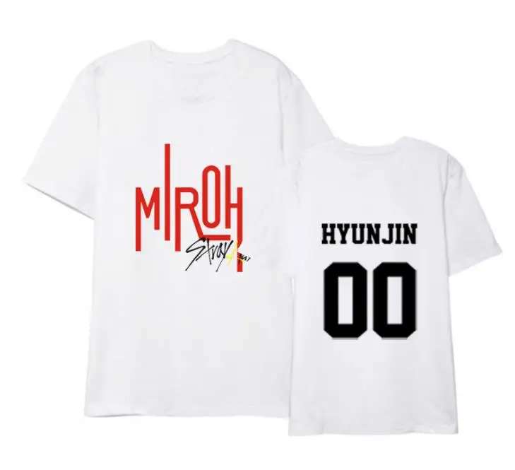 Kpop straykids new album miroh member name printing t shirt unisex fashion summer o neck short sleeve white/grey t-shirt | Женская