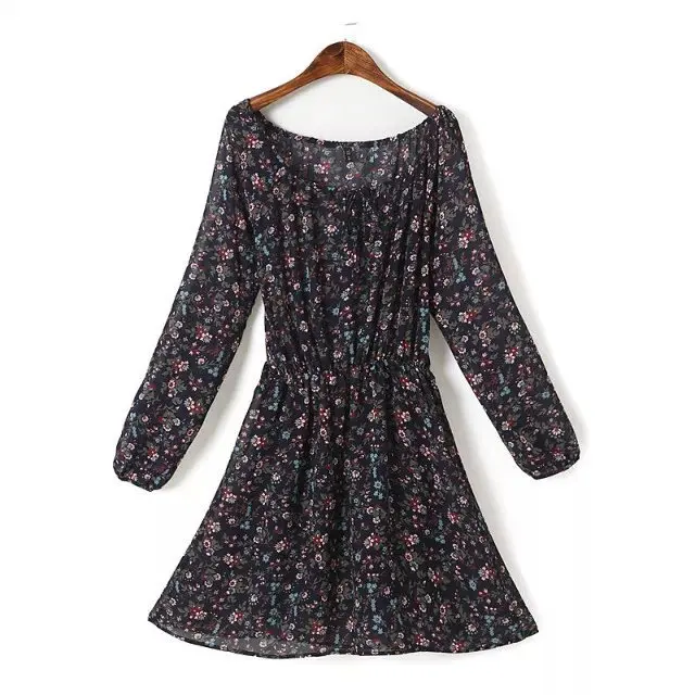 Новое поступление женщин шифоновое платье элегантный цветочный принт с длинным