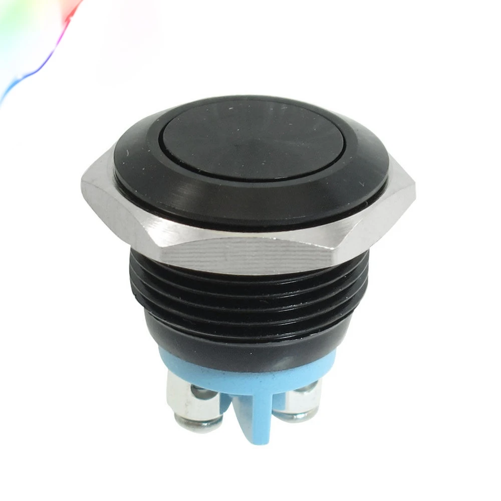 16 мм заподлицо Мгновенный SPST Черный Нержавеющая сталь переключатель круглая