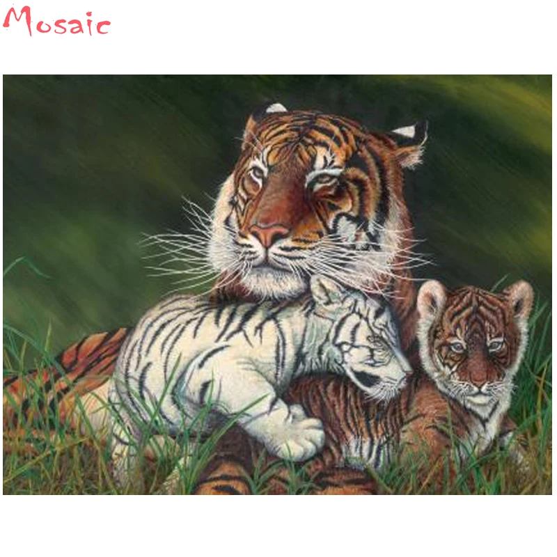 Diy,5d,full,Diamond painting Cross Stitch animal,Tiger and Cubs,Diamond Embroidery,Christmas gift,diamond Mosaic,Home Decoration