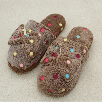 Шоколад Домашние тапочки; Прямая поставка с фабрики; Pantufas; тапочки с большим бантом; женские зимние теплые тапочки из хлопчатобумажной ткани; домашняя обувь - Цвет: Шоколад