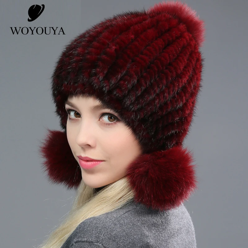 WOYOUYA модная новая норковая шапка зимняя вязаная меховая теплые зимние шапки для