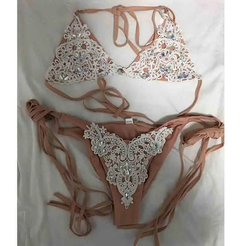 Кружевное бикини с бриллиантами, купальник с кристаллами, женский купальник, бандаж, бикини, бразильские стразы, пляжная одежда, пуш-ап бикини, AA439