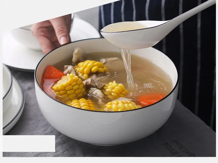 Классический белый Керамика посуда для кухни, суповая лапша, рис блюдо 6 дюймов 8 дюймов Большой Ramen чаша ложка и вилка Чай чашка тарелка для торта