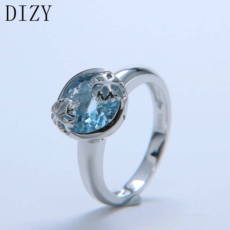 DIZY, Круглый, натуральный голубой топаз, твердый 925 пробы, серебро, драгоценный камень, кольцо для женщин, свадьба, помолвка, хорошее ювелирное изделие
