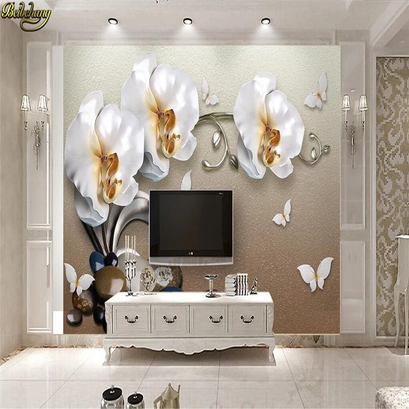 beibehang Custom photo wallpaper 3D large mural wall stickers 3d luxury gold jewelry moth orchid TV papel de parede | Обустройство