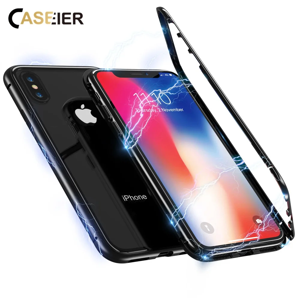 CASEIER Magnetic Adsorption Phone Cases For iPhone X XS MAX XR 8 7 6s 6 Plus Fashion Back Glass Funda Capinha Couque |