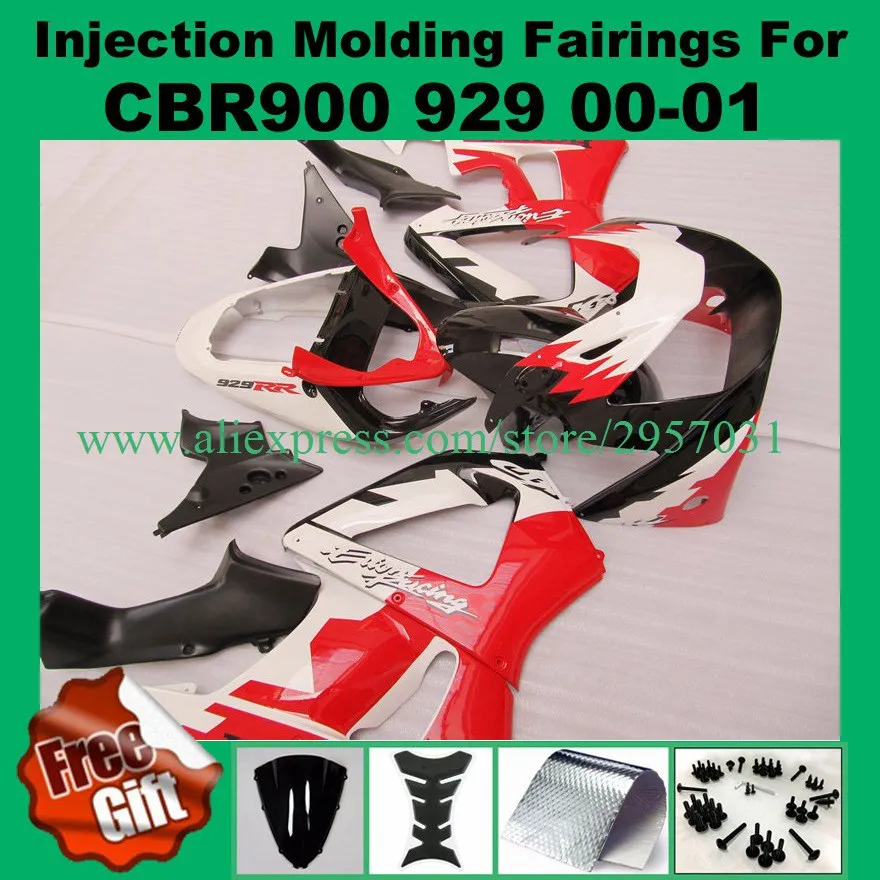 

Free screws+gifts Injection mold Fairing Kit for HONDA CBR900RR 929 00 01 CBR 900RR 2000 2001 CBR900 ABS Red White Black Fairing