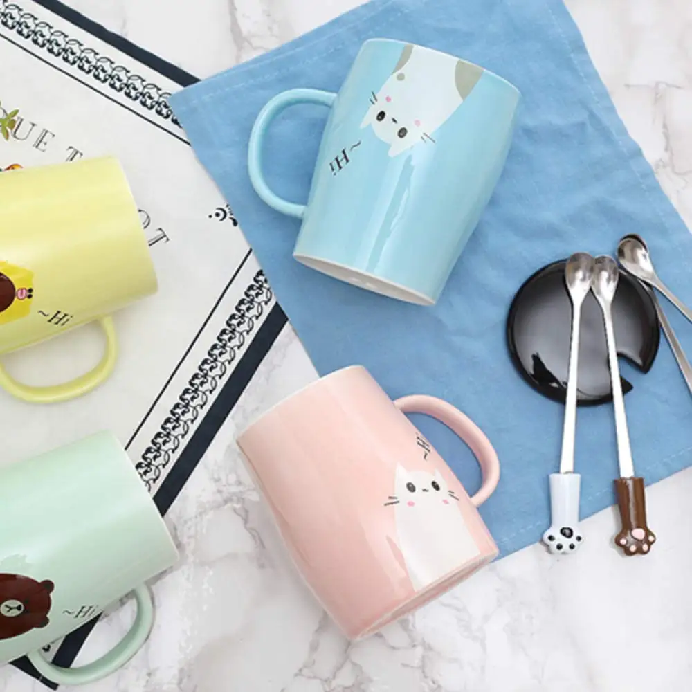 Новая термостойкая чашка с розовым котом цветная мультяшная керамическая кружка
