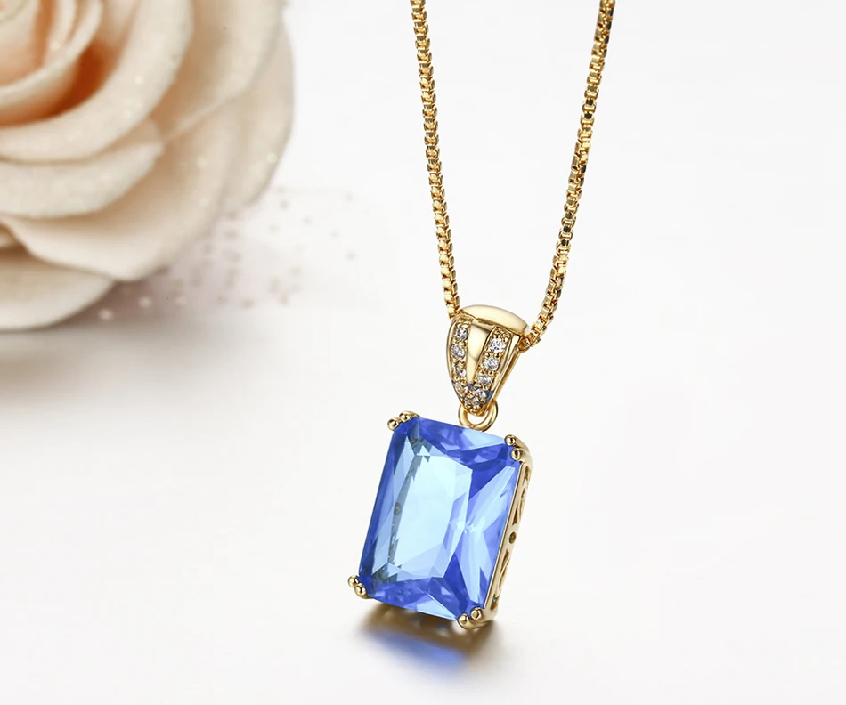 Принцесса Cut большой жирный прямоугольник Ocean Blue CZ подвеска Ожерелья и подвески Цепочки и ожерелья Для женщин золото Цвет ювелирные ожерелье bijoux