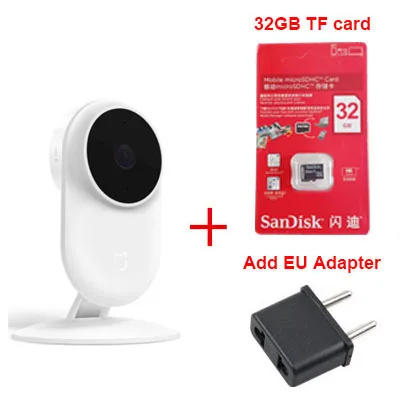 Add EU plug 32GB Оригинальная Xiaomi Mijia 1080P умная камера 130 градусов FOV ночное видение 2,4 ГГц двухдиапазонный WiFi Xiaomi домашний комплект монитор безопасности - Цветной: Add EU plug 32GB